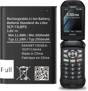 3000mAh SCP-73LBPS Battery, [𝟐𝟎𝟐𝟓 𝐍𝐞𝐰 𝐔𝐩𝐠𝐫𝐚𝐝𝐞] High Capacity Replacement Battery for Kyocera DuraXV Extreme E4810 Verizon Flip Phone SCP73LBPS 3.8V/11.4Wh