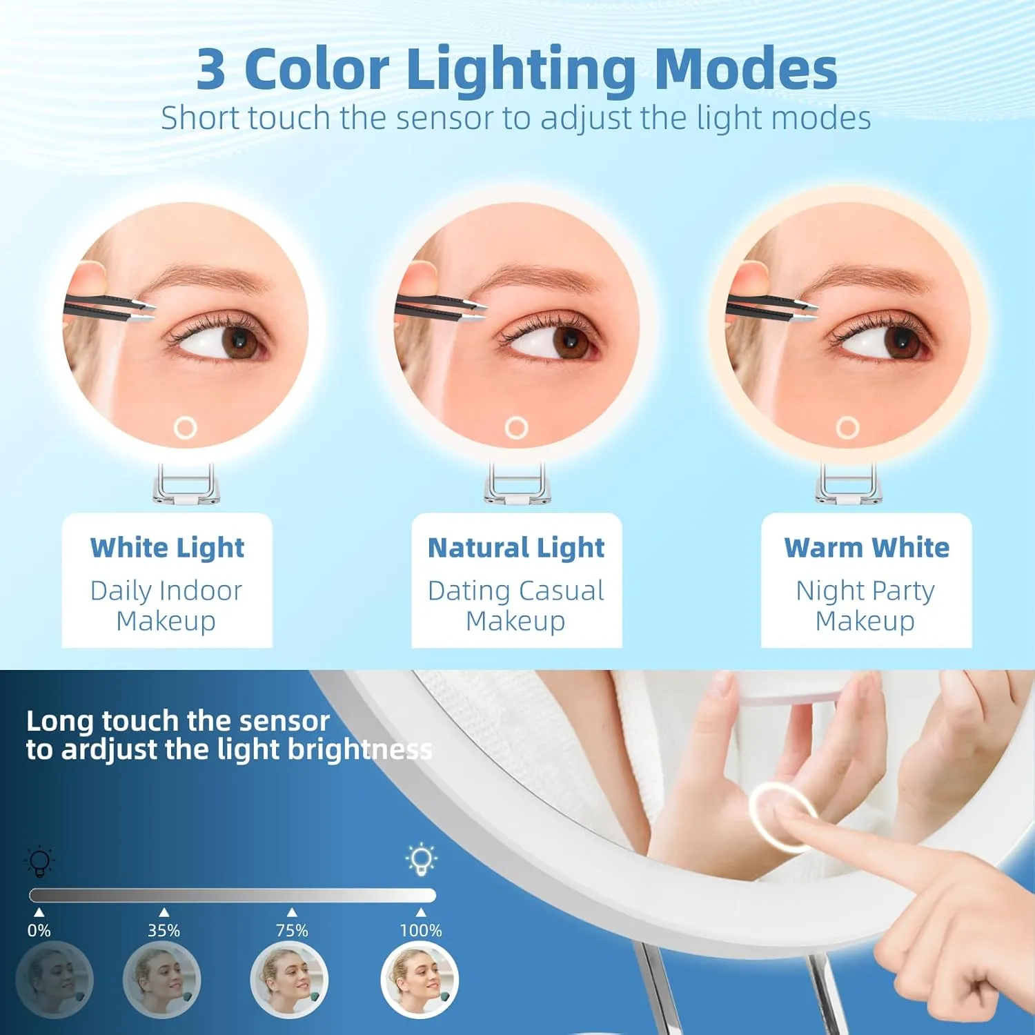 30X Magnifying Mirror with Lights, 6inch Makeup Magnifying Mirror, Travel 30x High Magnification with 3 Color Dimmable Lights - 3 Suction Cups & Adjustable Stand, for Detailed Makeup/Shaving