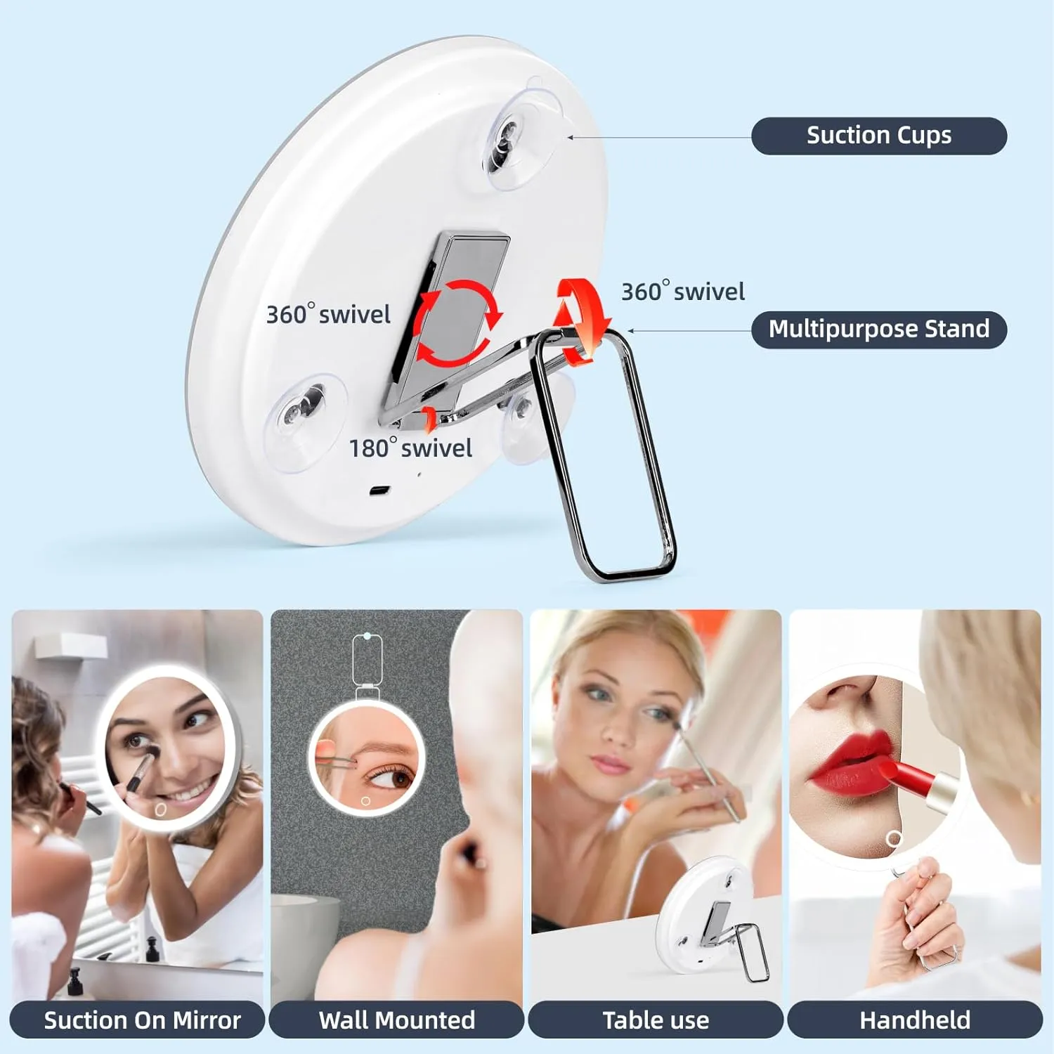 30X Magnifying Mirror with Lights, 6inch Makeup Magnifying Mirror, Travel 30x High Magnification with 3 Color Dimmable Lights - 3 Suction Cups & Adjustable Stand, for Detailed Makeup/Shaving