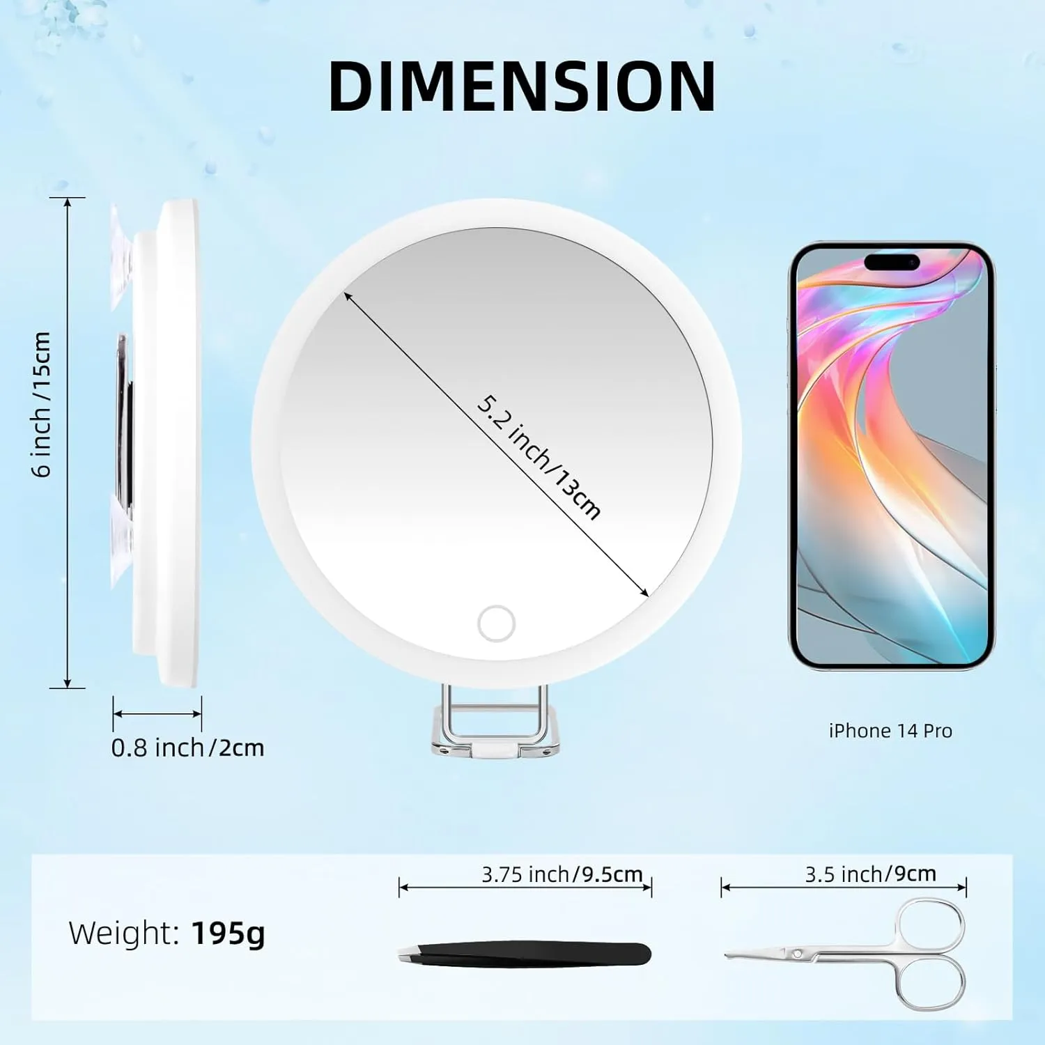 30X Magnifying Mirror with Lights, 6inch Makeup Magnifying Mirror, Travel 30x High Magnification with 3 Color Dimmable Lights - 3 Suction Cups & Adjustable Stand, for Detailed Makeup/Shaving