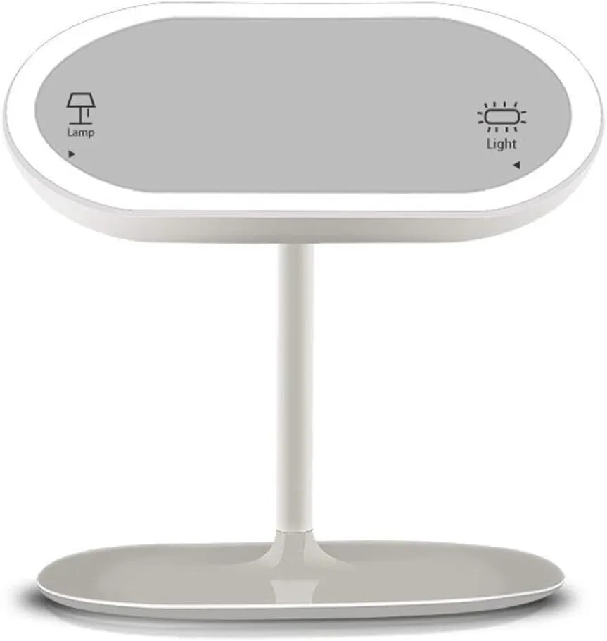 360° Rotating LED Lighted Makeup Mirror with Smart Touch Sensor, USB Charging, Portable, Storage Base for Bedroom, Bathroom, and Travel