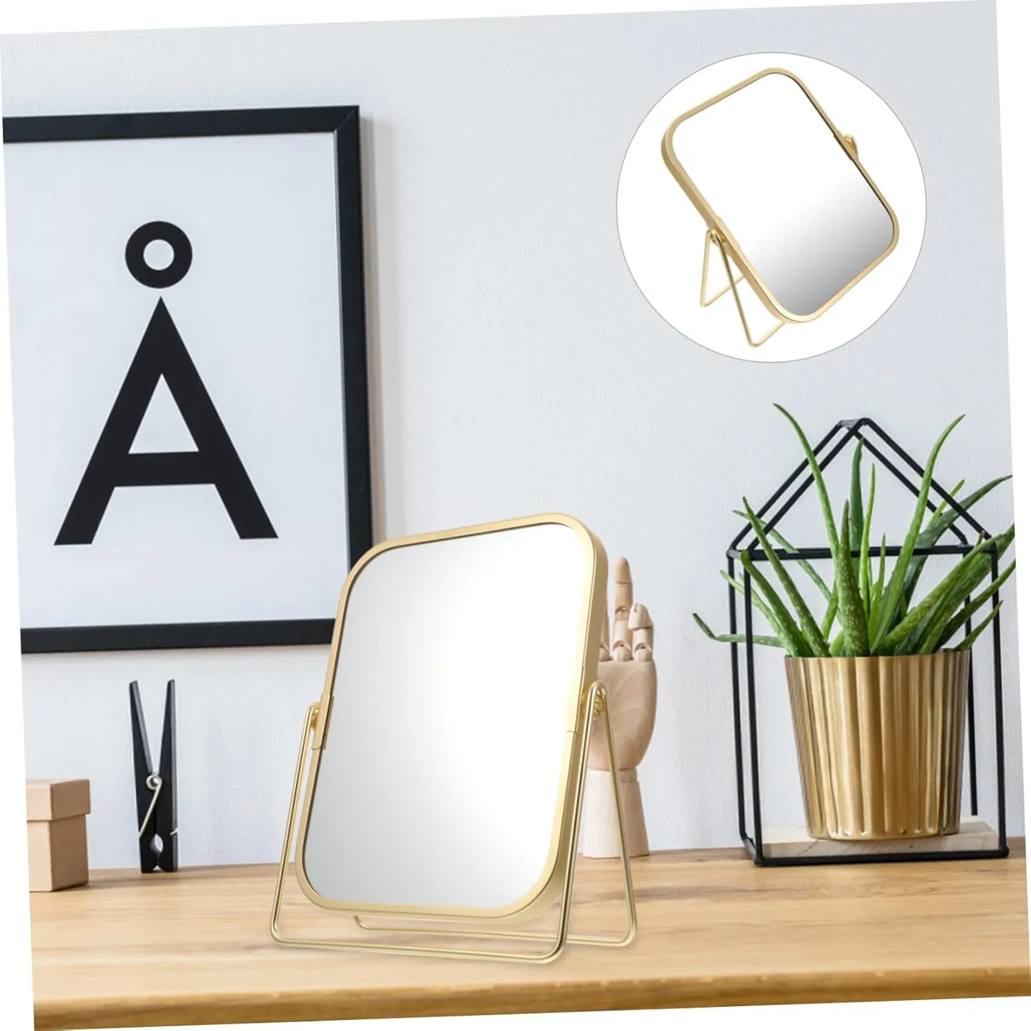 360degree Decorative Swivel Makeup Mirror with Stand Double-Sided Vanity Mirror for Easy Viewing for Grooming Makeup Application and Travel Convenience Stylish Tabletop Design