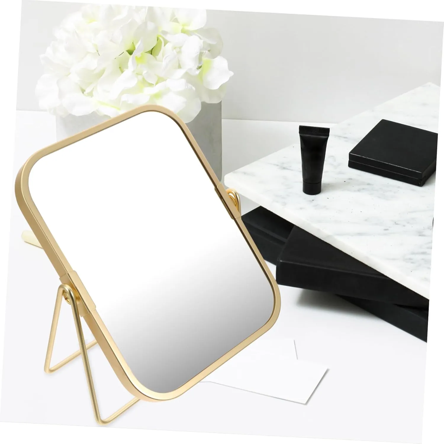 360degree Decorative Swivel Makeup Mirror with Stand Double-Sided Vanity Mirror for Easy Viewing for Grooming Makeup Application and Travel Convenience Stylish Tabletop Design