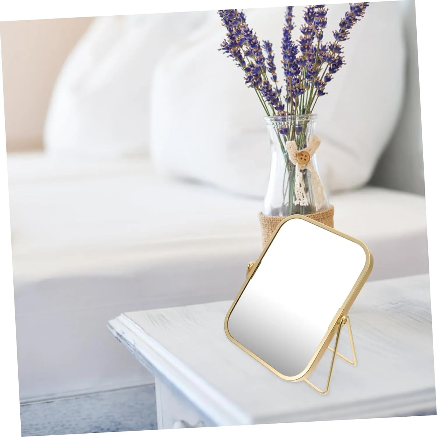 360degree Decorative Swivel Makeup Mirror with Stand Double-Sided Vanity Mirror for Easy Viewing for Grooming Makeup Application and Travel Convenience Stylish Tabletop Design