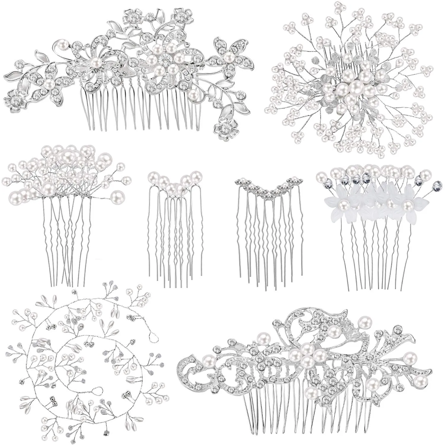 44 Pieces Wedding Hair Accessories: Faux Pearl Crystal Comb Clips, U-shaped Flower Rhinestone Pearl Hair Clips for Bride and Bridesmaids (Classic Style)