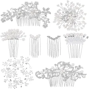 44 Pieces Wedding Hair Accessories: Faux Pearl Crystal Comb Clips, U-shaped Flower Rhinestone Pearl Hair Clips for Bride and Bridesmaids (Classic Style)