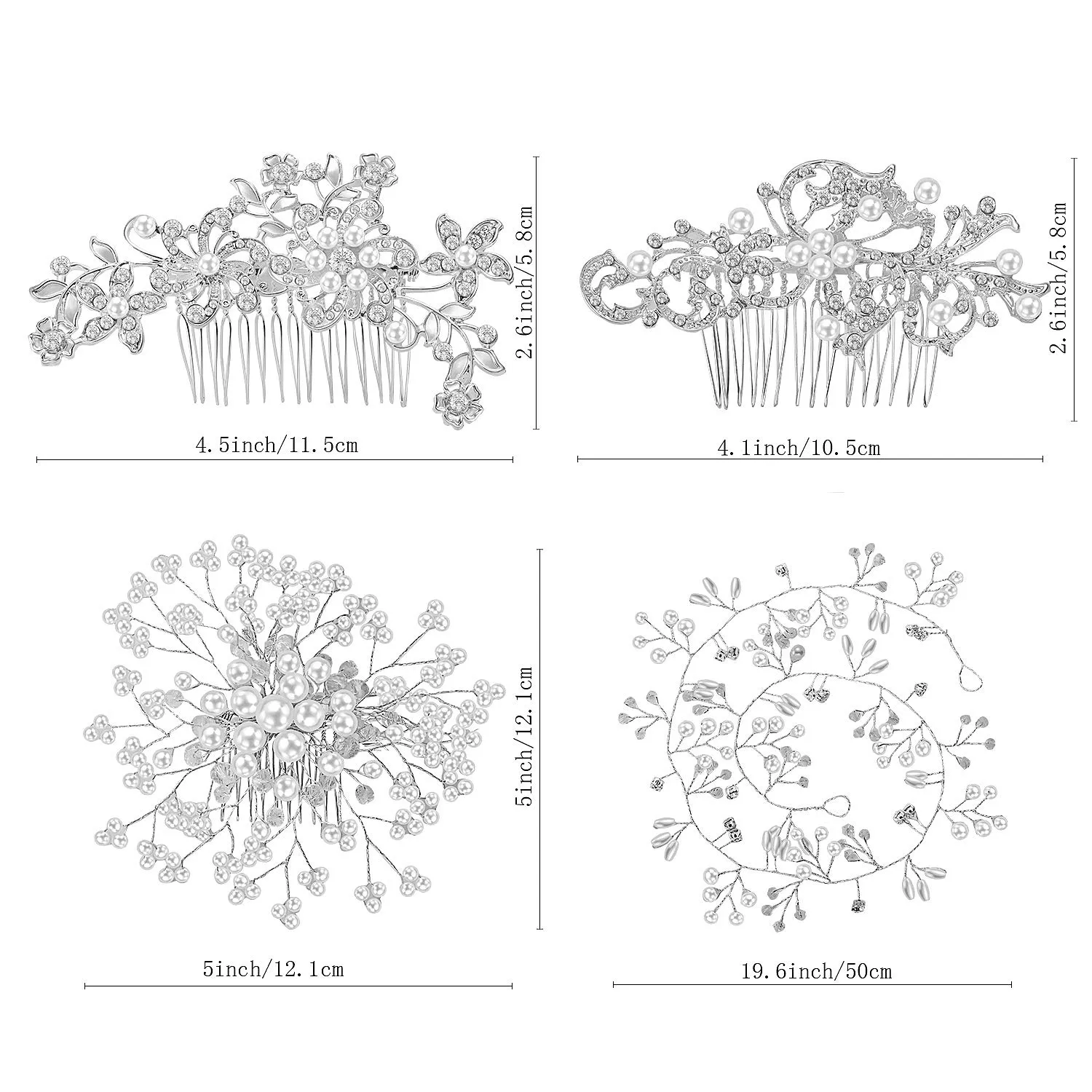 44 Pieces Wedding Hair Accessories: Faux Pearl Crystal Comb Clips, U-shaped Flower Rhinestone Pearl Hair Clips for Bride and Bridesmaids (Classic Style)