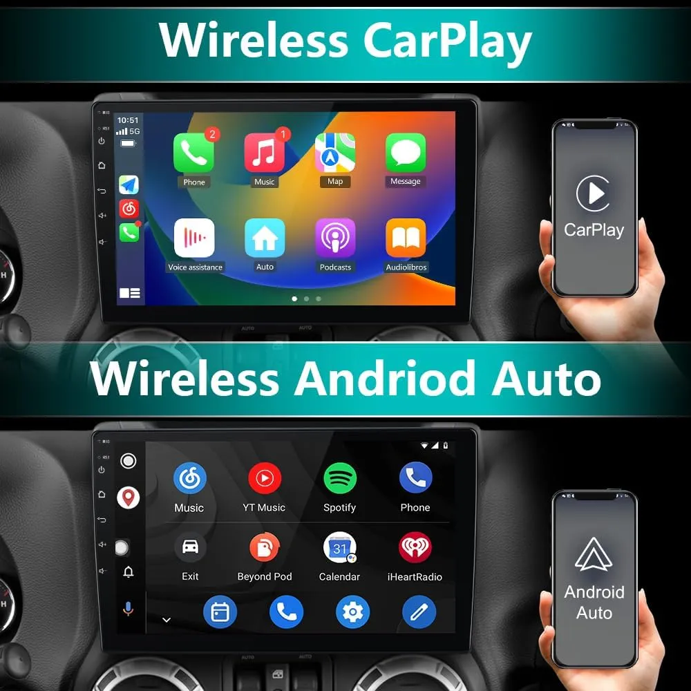 【4GB 64GB】 Qualcomm 8-Core Car Radio Stereo Upgrade for Jeep Wrangler JK 2007-2018 Dodge Ram 1500 2500 2009 2010 2011 2012 Grand Cherokee with CarPlay Android Auto