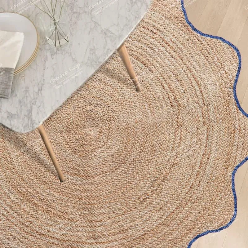 4x4, 5x5, 6x6,feet Natural Jute Scallop Round Rug, Floor Scalloped Edge Rug Braided Boho Eco Large Circular Handmade Area Rugs (CCRD2)