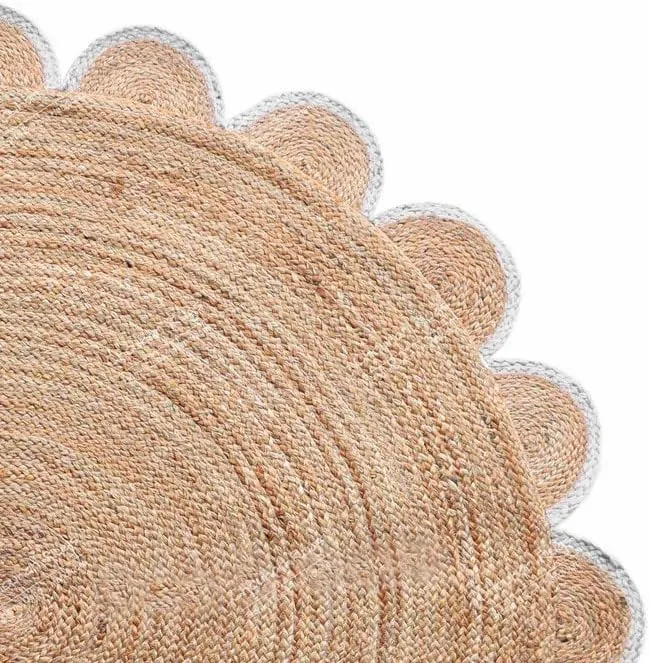 4x4, 5x5, 6x6,feet Natural Jute Scallop Round Rug, Floor Scalloped Edge Rug Braided Boho Eco Large Circular Handmade Area Rugs