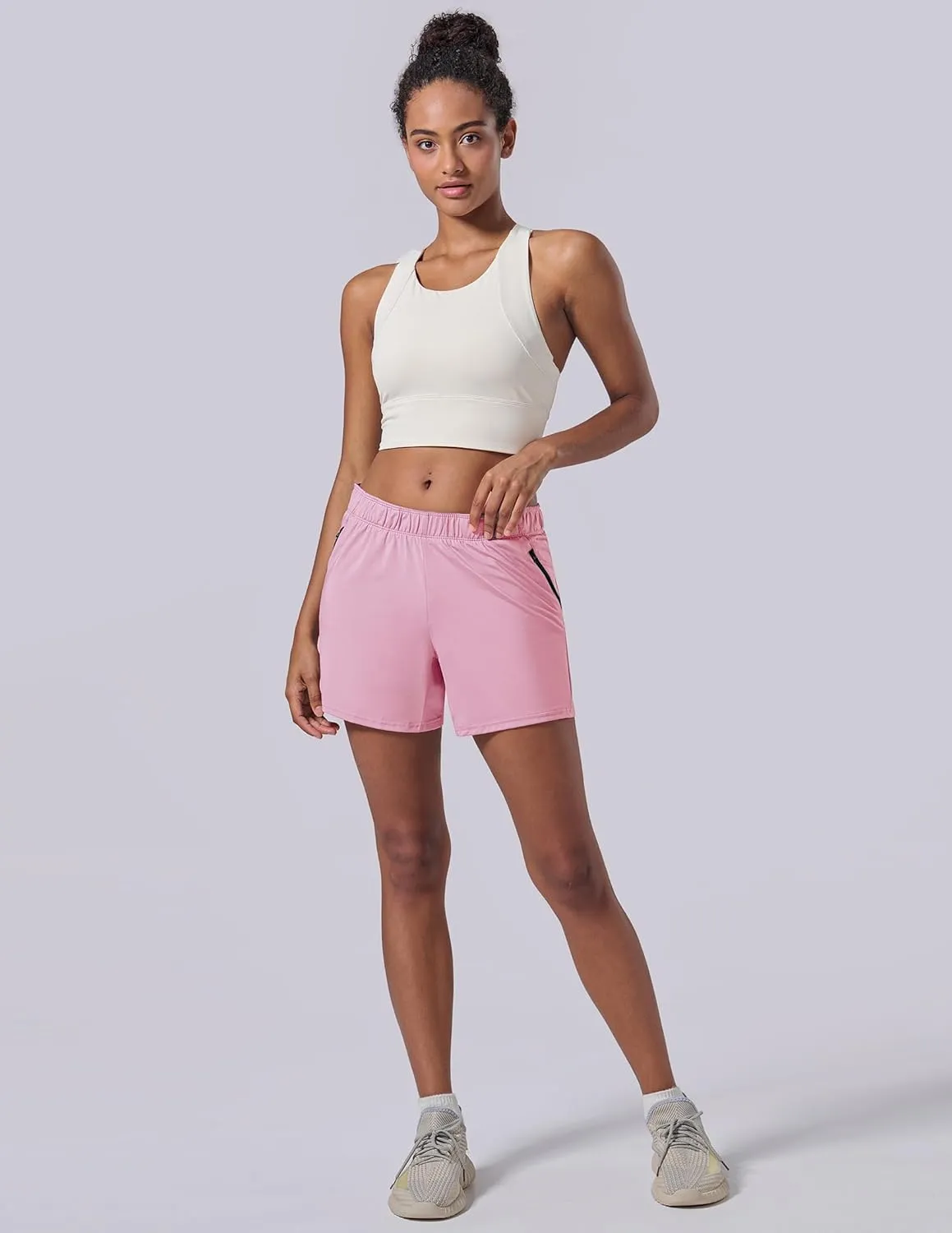 5 Pack: Womens Workout Gym Shorts Casual Lounge Set, Ladies Active Athletic Apparel with Zipper Pockets