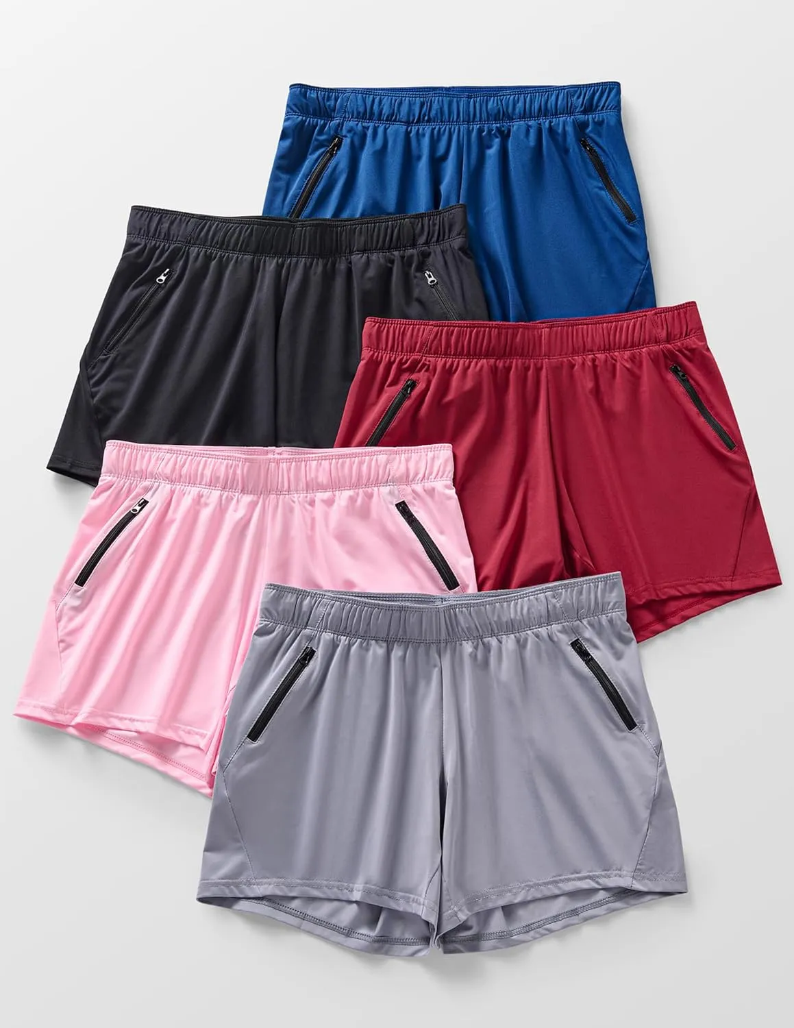 5 Pack: Womens Workout Gym Shorts Casual Lounge Set, Ladies Active Athletic Apparel with Zipper Pockets