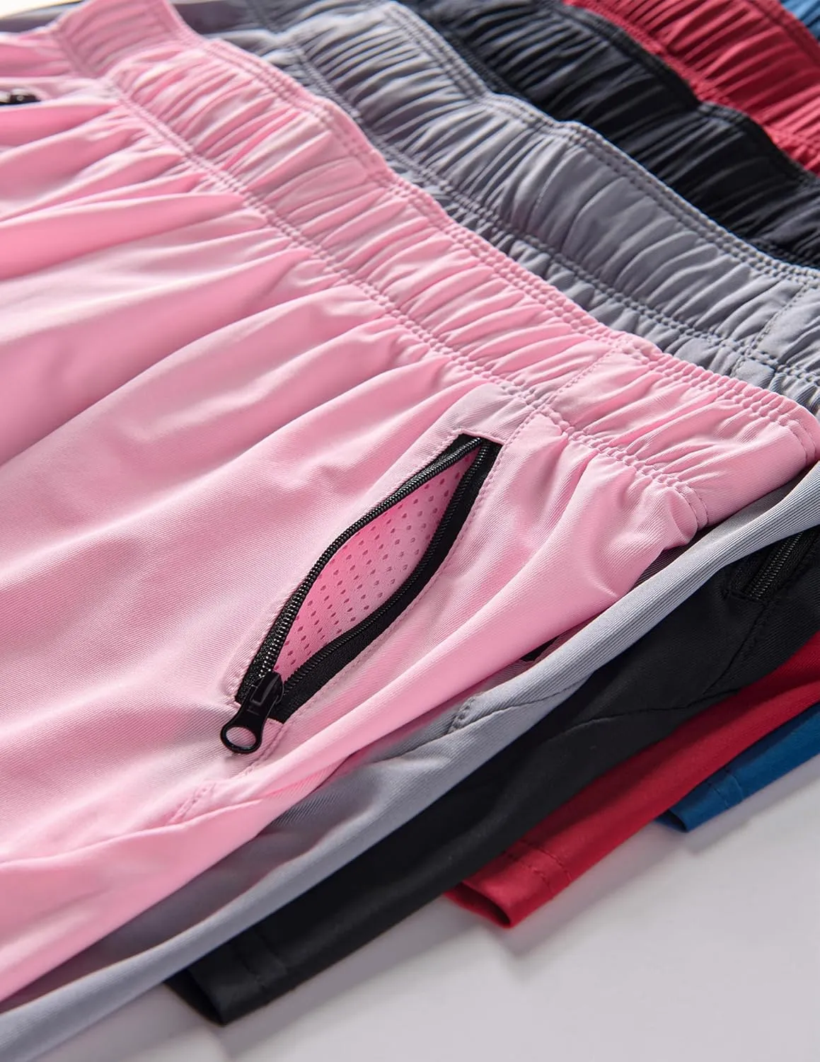 5 Pack: Womens Workout Gym Shorts Casual Lounge Set, Ladies Active Athletic Apparel with Zipper Pockets