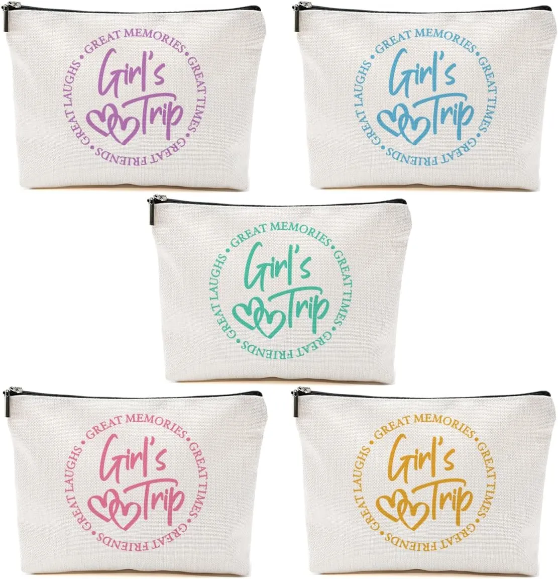 5 Pcs Girls Trip Gifts Favors, Girls Weekend Gifts Makeup Bag, Bestie Gifts Weekend Bag Travel Gifts Vacation Cosmetic Bag, Friendship Gifts for Women Friends, Graduation Wedding Gifts Toiletry Bag