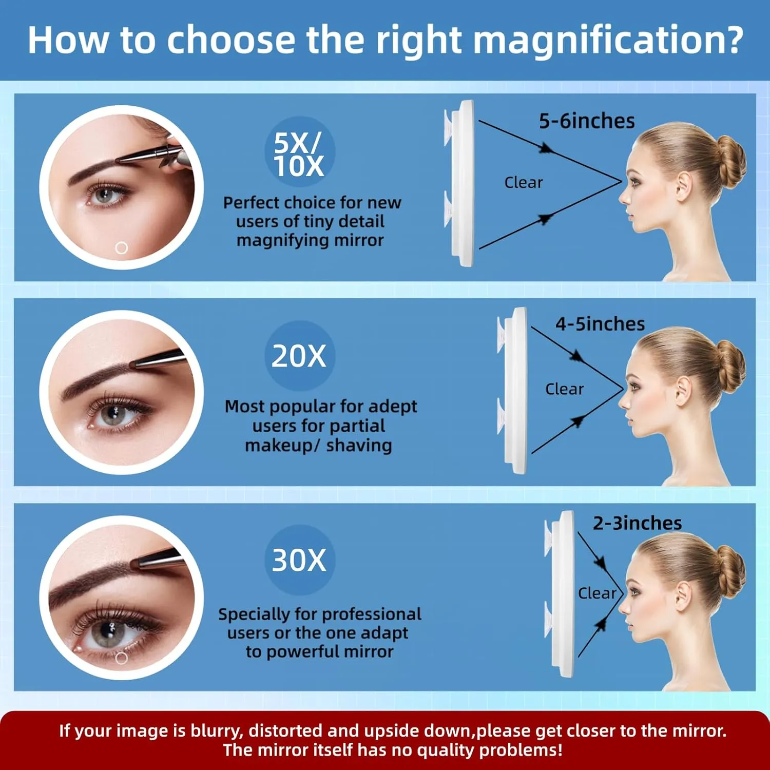 5X Magnifying Mirror with Lights, 5X Magnified Mirror with 3 Color Lights Adjustable Brightness, Rechargeable 6inch Travel Magnification with 3 Suction Cups - Includes Tweezers & Scissors