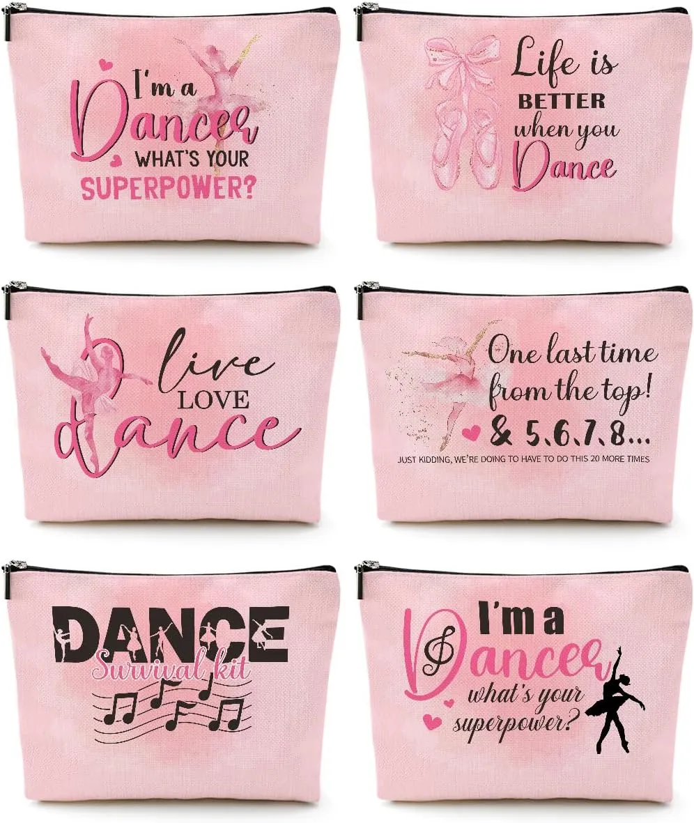 6 Pcs Dance Makeup Bag, Dancer Gifts, Dance Gifts Dance Stuff Cosmetic Bag Dance Recital Gifts for Girls Women Friends Dance Lover Travel Toiletry Bag, Dance Teacher Gifts Graduation Birthday Gifts