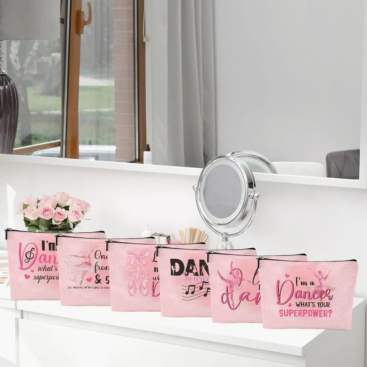 6 Pcs Dance Makeup Bag, Dancer Gifts, Dance Gifts Dance Stuff Cosmetic Bag Dance Recital Gifts for Girls Women Friends Dance Lover Travel Toiletry Bag, Dance Teacher Gifts Graduation Birthday Gifts