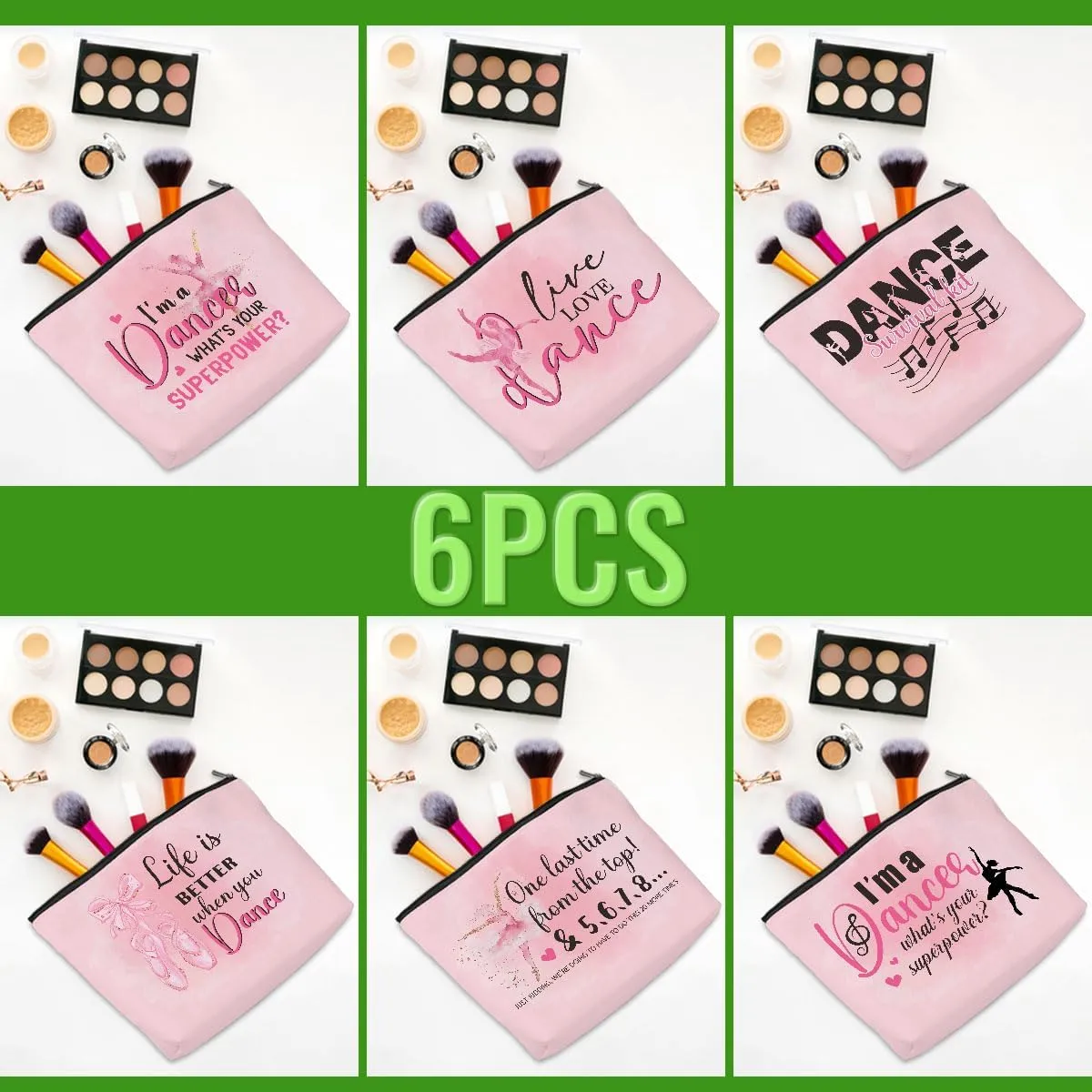 6 Pcs Dance Makeup Bag, Dancer Gifts, Dance Gifts Dance Stuff Cosmetic Bag Dance Recital Gifts for Girls Women Friends Dance Lover Travel Toiletry Bag, Dance Teacher Gifts Graduation Birthday Gifts