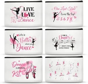 6 Pcs Dance Makeup Bag Gifts Survival Kit Dancer Cosmetic Bags Toiletry Zipper Pouch Portable Travel Case for Women Girl Dance Lover Team Gift Teacher Appreciation Christmas Ballet