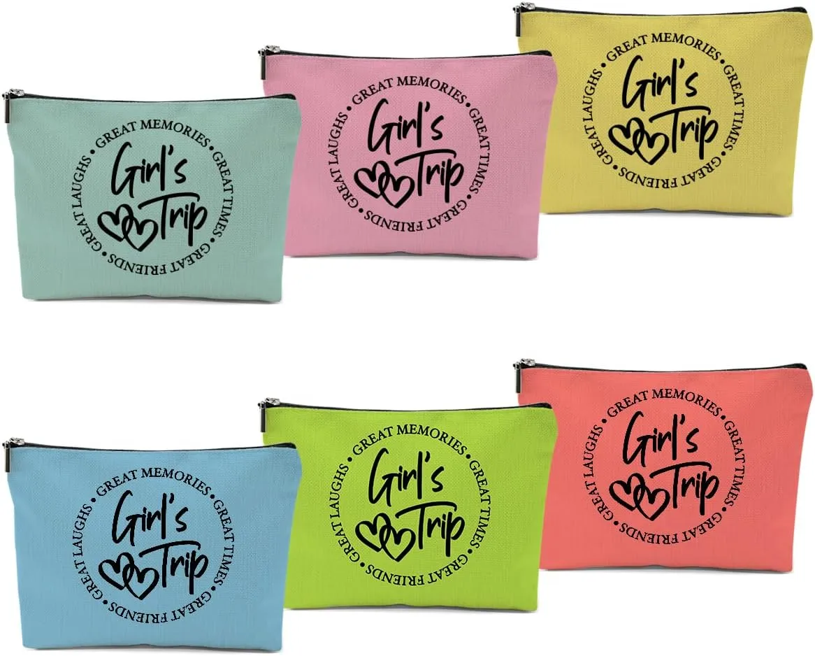 6 Pcs Girls Trip Gifts Favors, Girls Weekend Gifts Makeup Bag, Bestie Gifts Weekend Bag Travel Gifts Vacation Cosmetic Bag, Friendship Gifts for Women Bride, Graduation Wedding Gifts Toiletry Bag