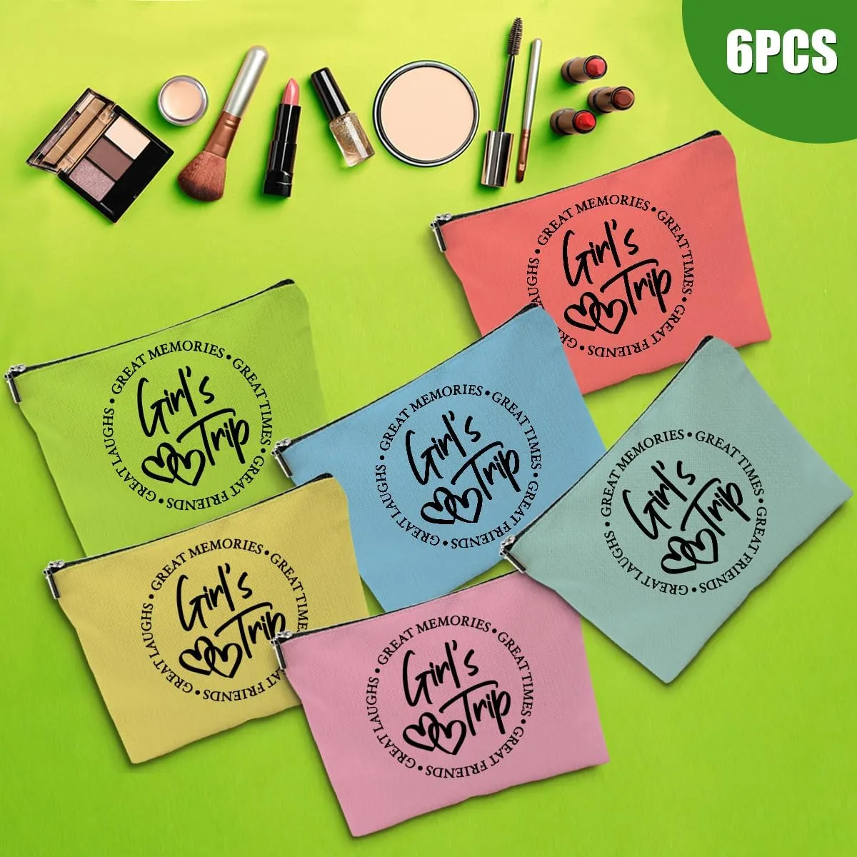 6 Pcs Girls Trip Gifts Favors, Girls Weekend Gifts Makeup Bag, Bestie Gifts Weekend Bag Travel Gifts Vacation Cosmetic Bag, Friendship Gifts for Women Bride, Graduation Wedding Gifts Toiletry Bag