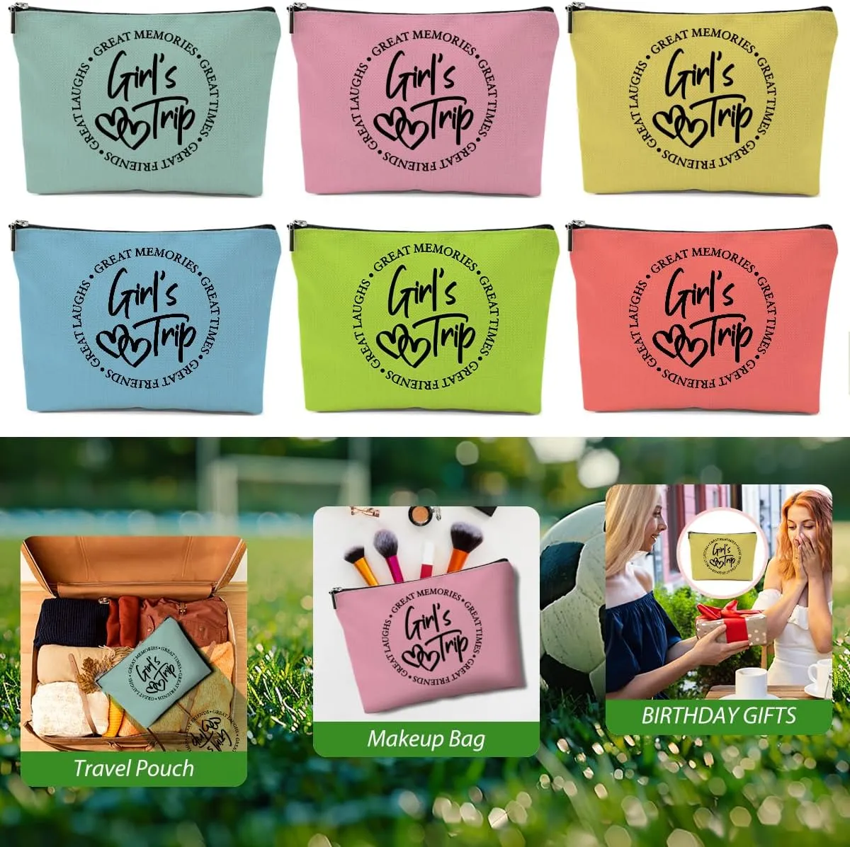 6 Pcs Girls Trip Gifts Favors, Girls Weekend Gifts Makeup Bag, Bestie Gifts Weekend Bag Travel Gifts Vacation Cosmetic Bag, Friendship Gifts for Women Bride, Graduation Wedding Gifts Toiletry Bag