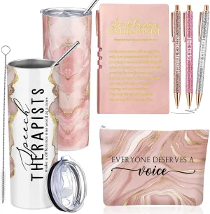 6 Pcs Speech Therapist Gifts SLP Gifts for Speech Language Pathologist 20 oz Tumbler Makeup Bag A6 Notebook Ballpoint Pen SLP Graduation Gift Appreciation Gift for Teacher Therapist (Pink)