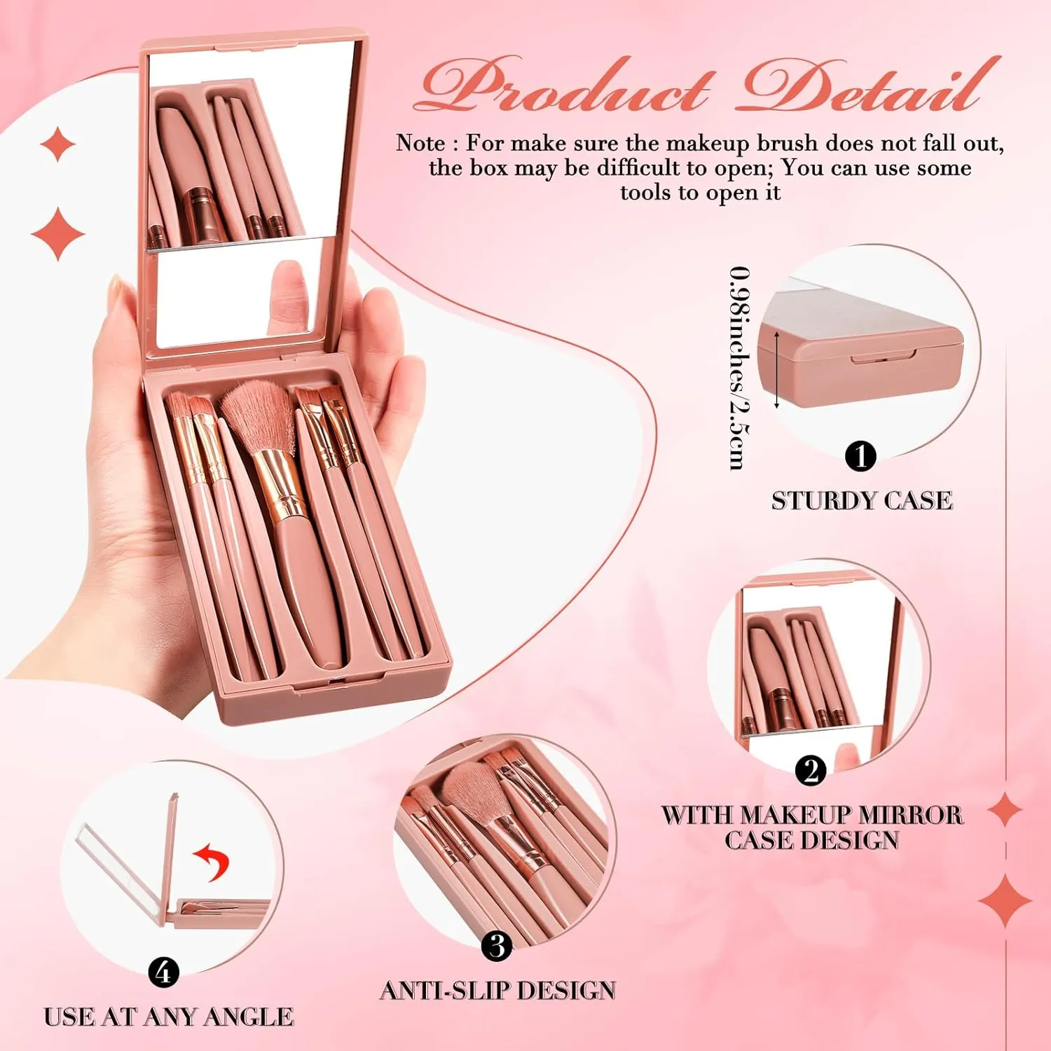 6 Sets 30 Pcs Travel Makeup Brush Set Mini Makeup Brushes with Hard Case and Mirror Small Complete Function Cosmetic Brushes Kit, Travel Essentials Kits for Women, Girls Gift(Cameo Brown)