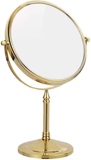 8 Inch Double-Sided Makeup Mirror with 3X Magnification - 360° Rotating Brass Vanity Mirror in Gold Finish Cosmetic Mirror