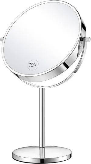 8-Inch Large Double-Sided Magnifying Makeup Mirror， 360 Degree Swivel 1X/10X Vanity Mirror, Tabletop Mirror with Stand and Removable Base, 15 inch Height