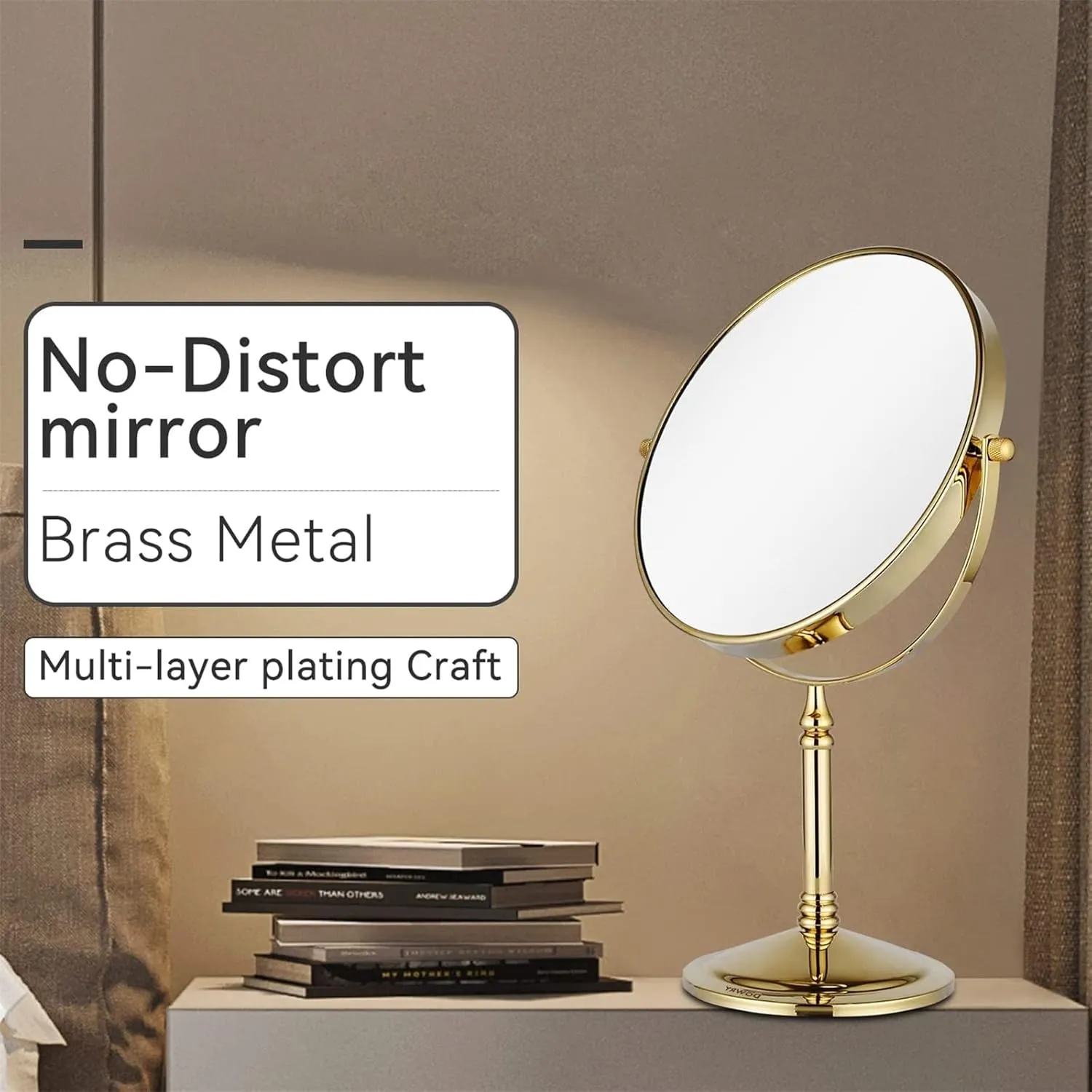 8 Inch Tabletop Makeup Mirror, Double Side Rotation Magnification Cosmetic Mirror, Men's Standing HD Shaving Mirror, Countertop Vanity Mirror for Beauty Salon,Nickel,7X
