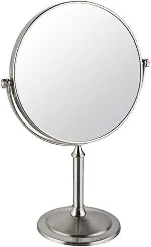 8 Inch Tabletop Makeup Mirror, Double Side Rotation Magnification Cosmetic Mirror, Men's Standing HD Shaving Mirror, Countertop Vanity Mirror for Beauty Salon,Nickel,7X