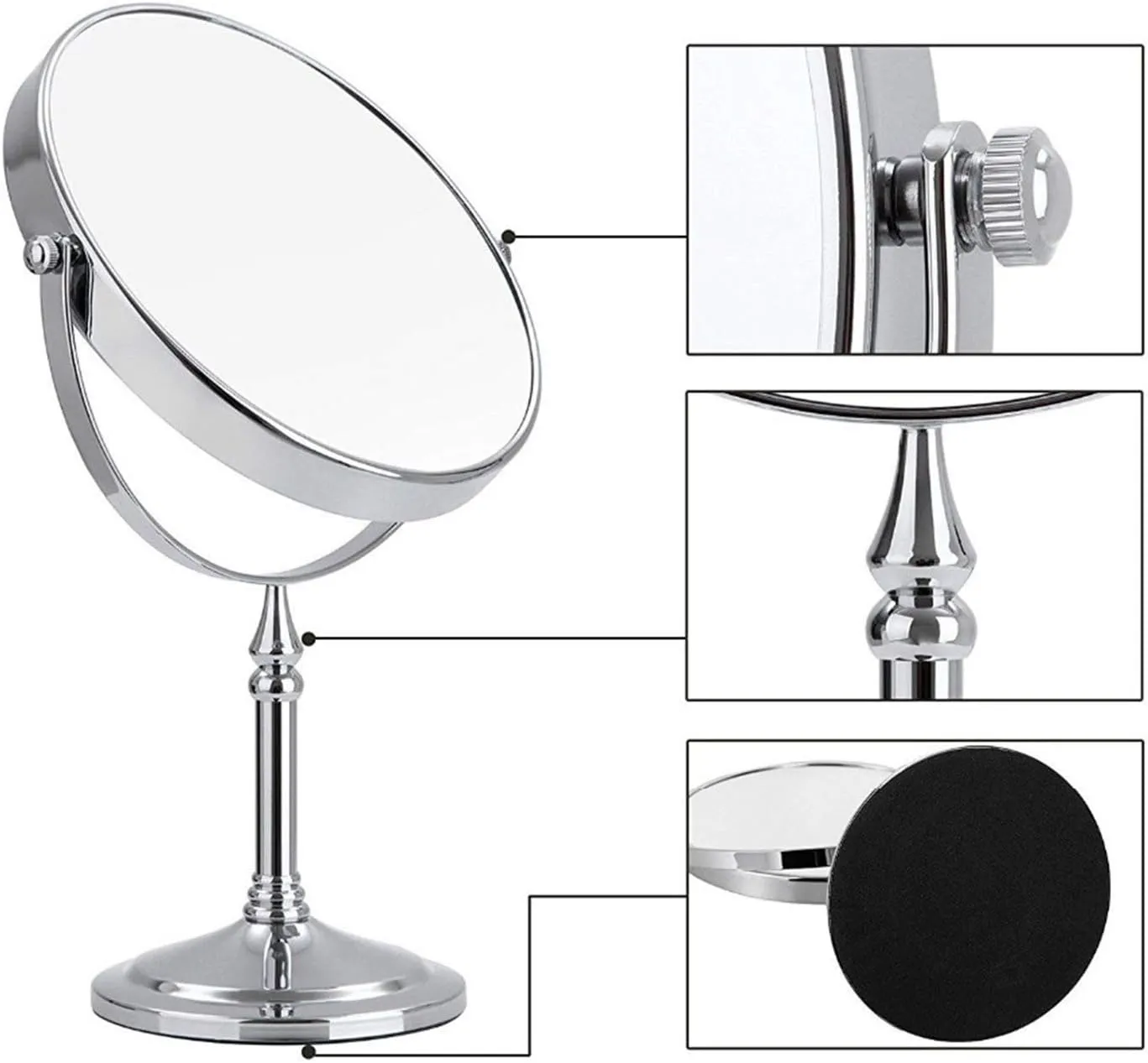 8 Inch Tabletop Makeup Mirror, Double Side Rotation Magnification Cosmetic Mirror, Men's Standing HD Shaving Mirror, Countertop Vanity Mirror for Beauty Salon,Nickel,7X