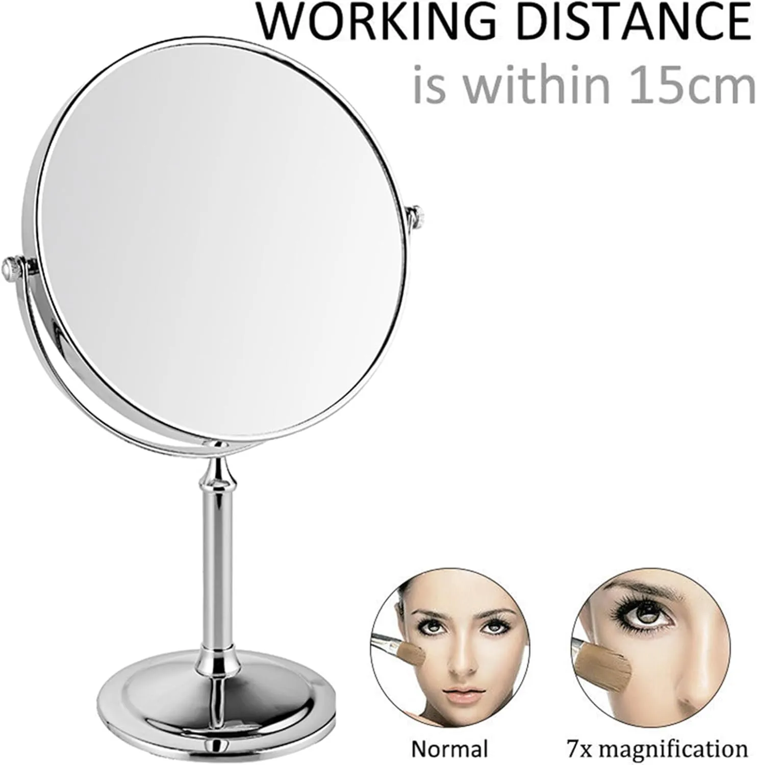 8 Inch Tabletop Makeup Mirror, Double Side Rotation Magnification Cosmetic Mirror, Men's Standing HD Shaving Mirror, Countertop Vanity Mirror for Beauty Salon,Nickel,7X