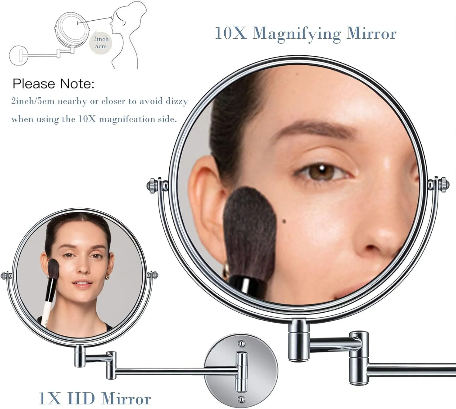 8 Inch Wall-Mounted Make-up Mirror, Shaving Mirrors for Wall, 10X Magnification 360 Degree Rotation Double-Sided Make-up Mirrors for Bathrooms, Gold