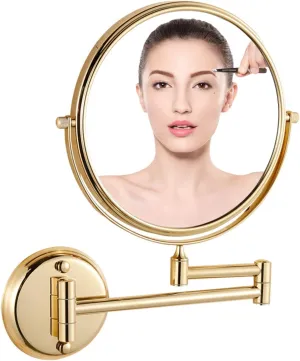 8 Inch Wall-Mounted Make-up Mirror, Shaving Mirrors for Wall, 10X Magnification 360 Degree Rotation Double-Sided Make-up Mirrors for Bathrooms, Gold