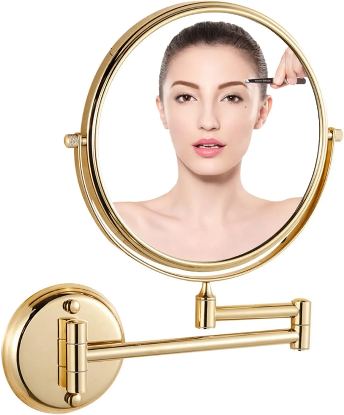 8 Inch Wall-Mounted Make-up Mirror, Shaving Mirrors for Wall, 10X Magnification 360 Degree Rotation Double-Sided Make-up Mirrors for Bathrooms, Gold