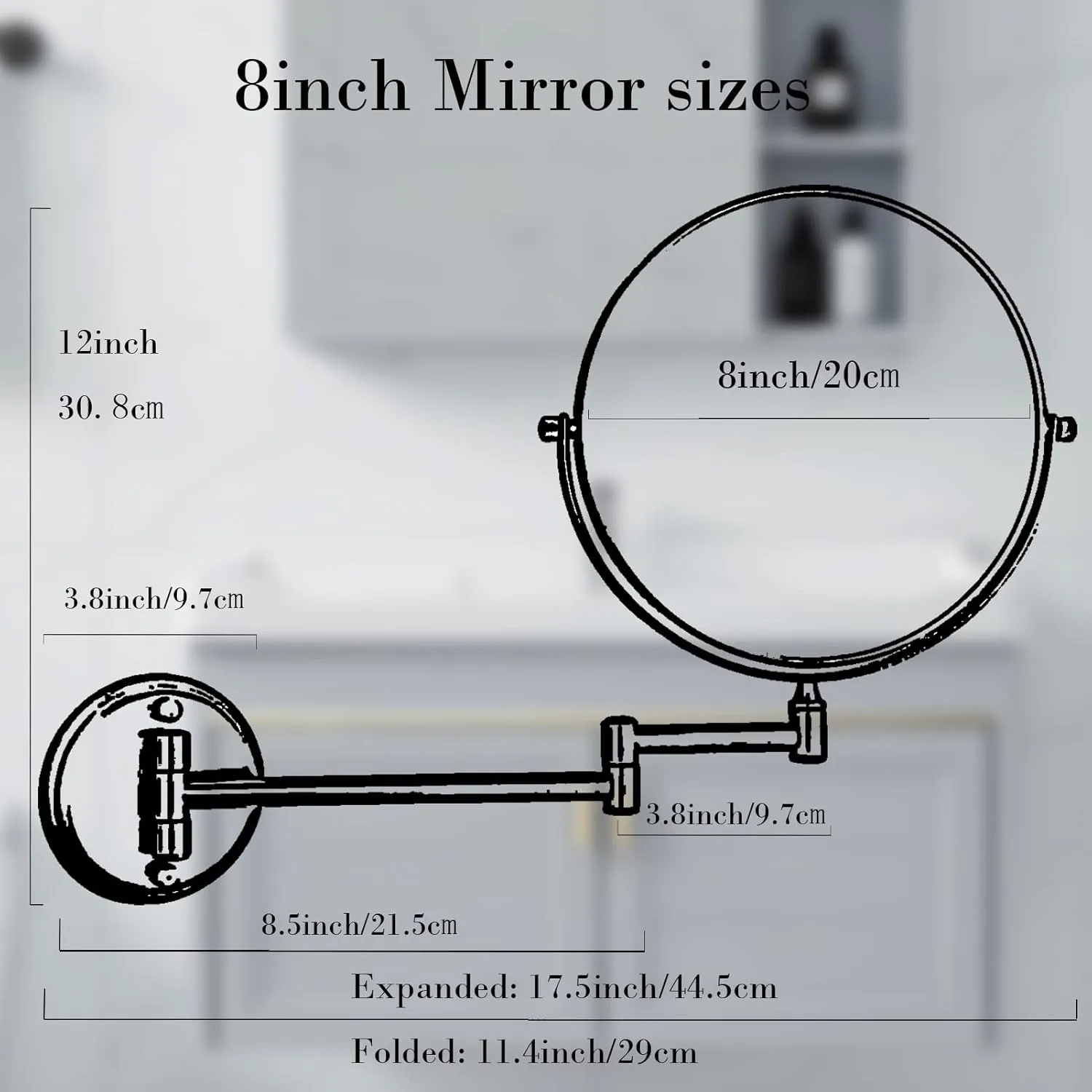 8 Inch Wall-Mounted Make-up Mirror, Shaving Mirrors for Wall, 10X Magnification 360 Degree Rotation Double-Sided Make-up Mirrors for Bathrooms, Gold