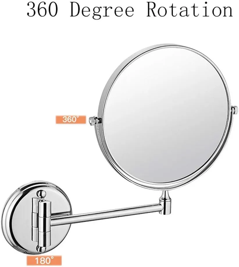 8 Inch Wall Mounted Makeup Mirror, Makeup Mirror for Bathroom with Magnification, Two-Sided Swivel Wall Mount Mirror, 360 Degree Swivel Rotation, Extendable Arm, Round(7X)