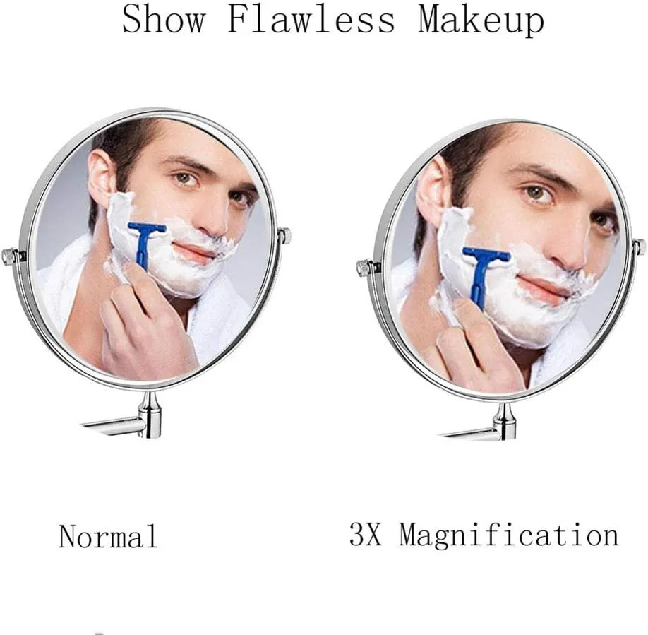 8 Inch Wall Mounted Makeup Mirror, Makeup Mirror for Bathroom with Magnification, Two-Sided Swivel Wall Mount Mirror, 360 Degree Swivel Rotation, Extendable Arm, Round(7X)