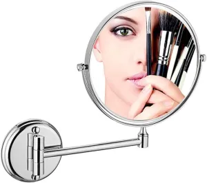 8 Inch Wall Mounted Makeup Mirror, Makeup Mirror for Bathroom with Magnification, Two-Sided Swivel Wall Mount Mirror, 360 Degree Swivel Rotation, Extendable Arm, Round(7X)