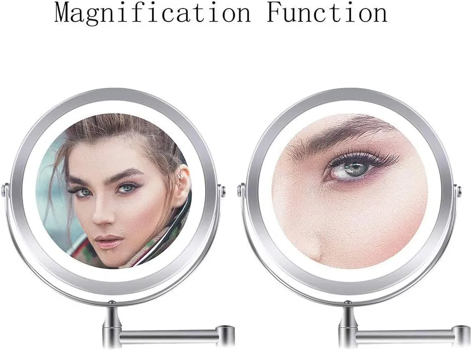 8 Inch Wall Mounted Makeup Mirror, Makeup Mirror for Bathroom with Magnification, Two-Sided Swivel Wall Mount Mirror, 360 Degree Swivel Rotation, Extendable Arm, Round(7X)