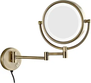8.5 Inch LED Lighted Wall Mounted Makeup Mirror, Double Sided Magnifying Makeup Mirror for Bathroom, Flexible Gooseneck, and Locking Suction,Two-Sided Extendable (Color : Bronze, Size : 10X)