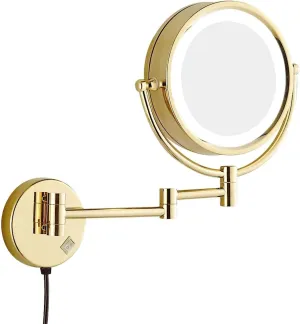 8" LED Wall Mounted Makeup Mirror, 1X/3X/5X/7X/10X Magnification, Adjustable LED Light Touch Screen, 360° Rotation, Green Bronze Finish(Glod,7X)