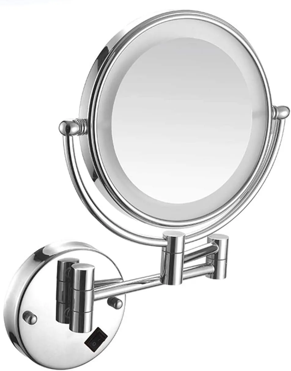 8" LED Wall Mounted Makeup Mirror, Adjustable LED Light Touch Screen, 1X/3X/5X/7X/10X Magnification 360 Degree Rotation Double Sided Led Lighted Vanity Mirrors, for Bathroom(Silver,7X)