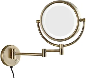 8" LED Wall Mounted Makeup Mirror, Double Sided 1X/3X/5X/7X/10X Magnification, Swivel Extendable Chrome Bathroom Mirror(Green Bronze,7X)