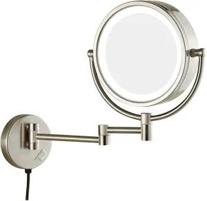 8" LED Wall Mounted Makeup Mirror, Double Sided 1X/3X/5X/7X/10X Magnification, Swivel Extendable Chrome Bathroom Mirror(Nickel,3X)