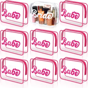 9 Pcs Bride and Babe Bachelorette Makeup Bags Bride Cosmetic Bags Bridesmaid Gifts Purse PVC Clear Toiletry Purse with Zipper for Women Bachelorette Party Wedding Bridal Shower
