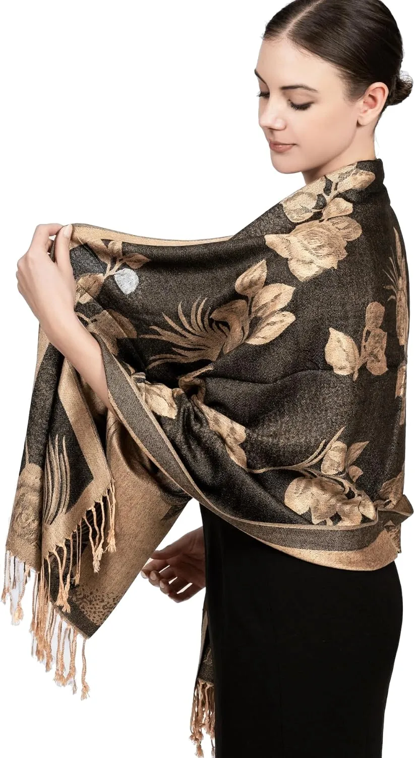 Achillea Reversible Paisley Pashmina Rave Scarf, Shawls and Wraps for Evening Dresses, Exotic Indian Scarves for All Season