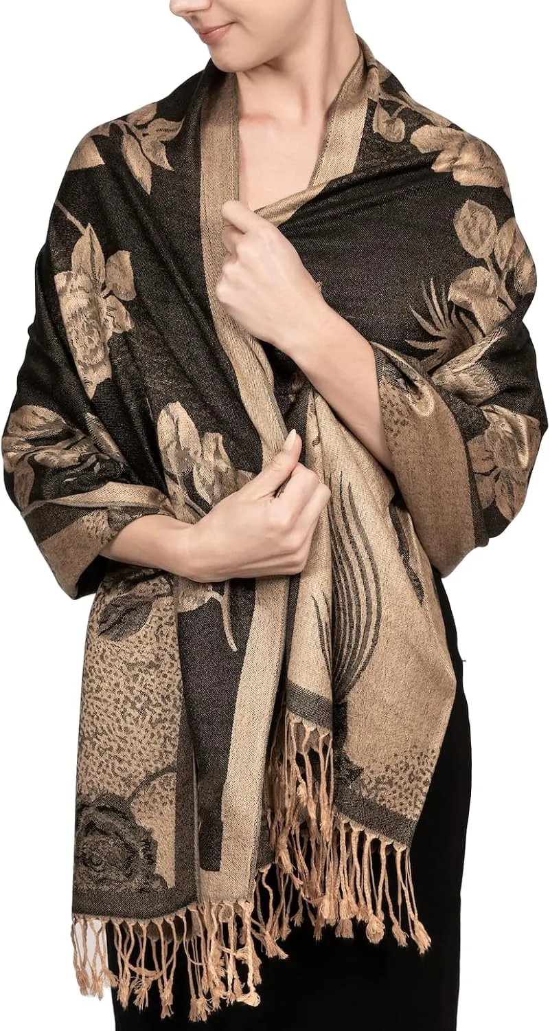 Achillea Reversible Paisley Pashmina Rave Scarf, Shawls and Wraps for Evening Dresses, Exotic Indian Scarves for All Season
